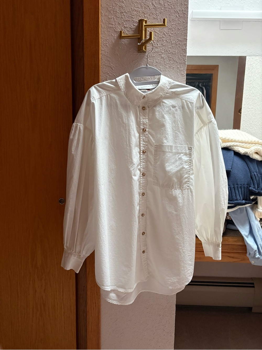 Pilcro Oversized White Button-Down Shirt with Chest Pocket